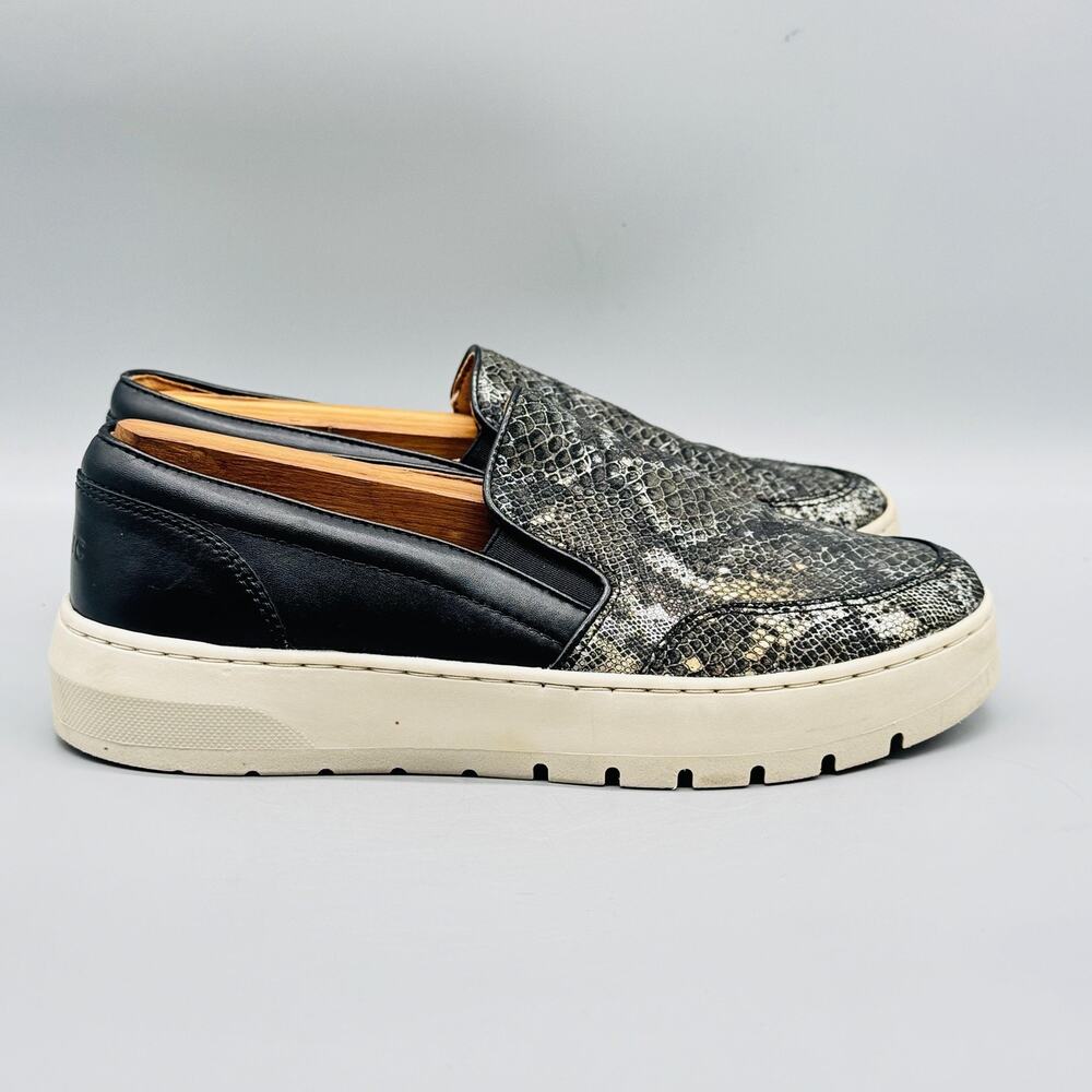 Vionic Shoes Womens 7 Black Leather Snake Print Dinora Boa NBK Slip On Platform